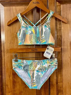 Salt Life Youth Girls Tropical Swim Set - Teal, Yellow, Gray
